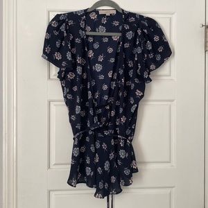 Floral Wrap Tie Blouse Loft Size Medium